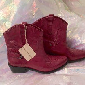 Franco Sarto red leather western bootie